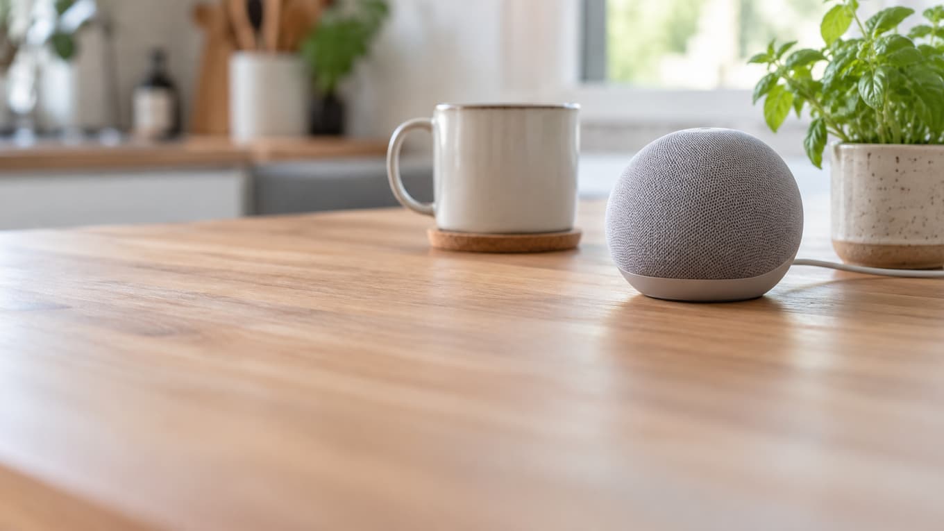 アマゾン、生成AIの「Alexa+」を国内で提供開始 プライム会員は追加料金なし、他は月3000円(イメージ画像:台所のカウンターに置かれた小型の丸いスマートスピーカー)